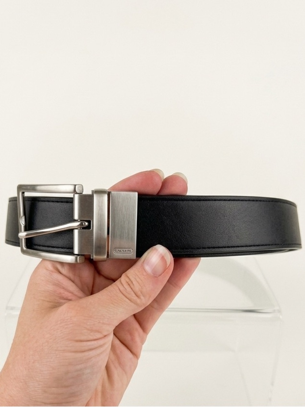 Men's Coach Black Leather Dress Belt with Silver Buckle 38”